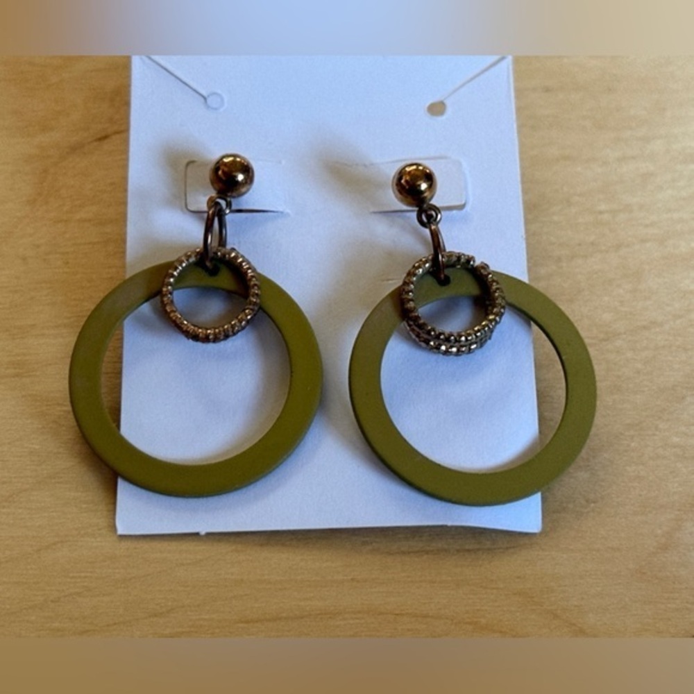 Olive Green and Bronze Hoop Earrings